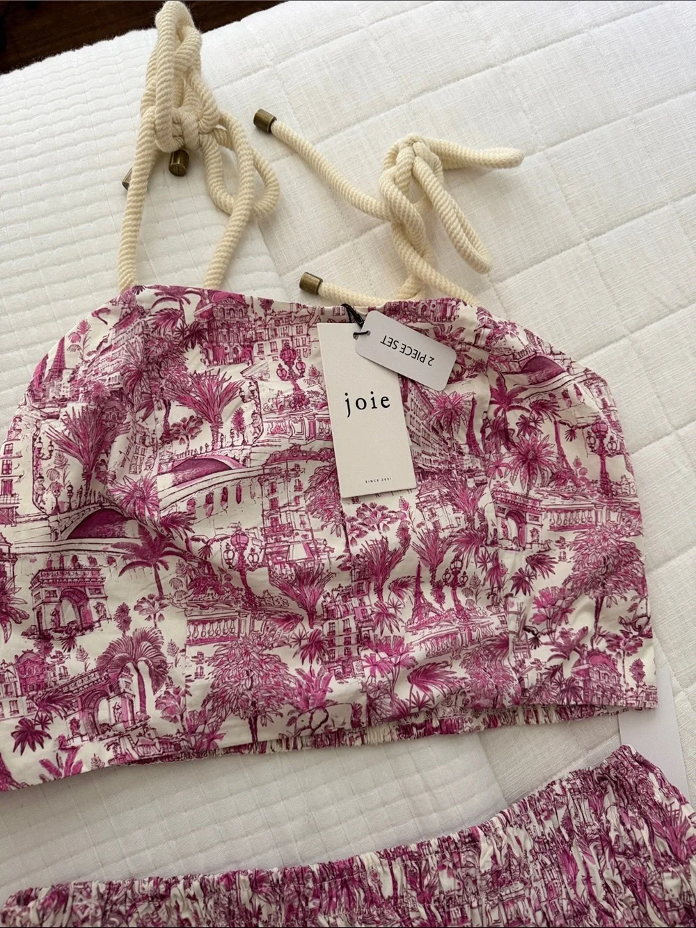 Joie Pink and White Toile Smocked Skirt Set